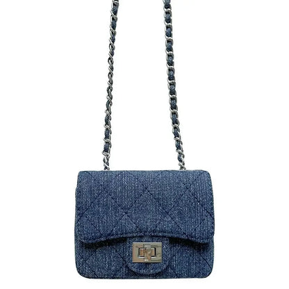Women Denim Flap Crossbody Bag | Diamond Grid Shoulder Bag dark blue