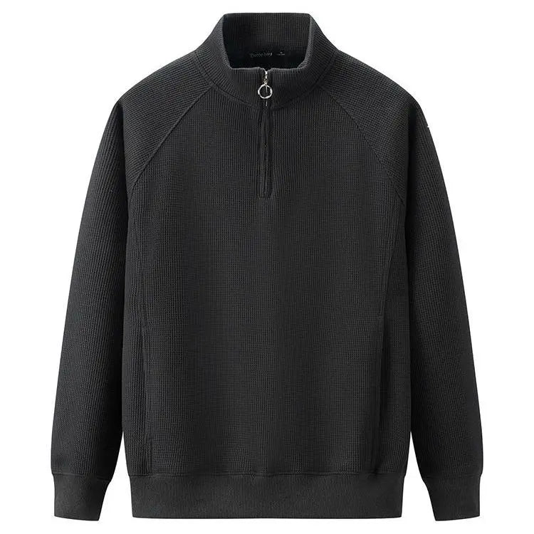 Men Plain Hoodieless Sweatshirt | Men Half Zip Pullover Black