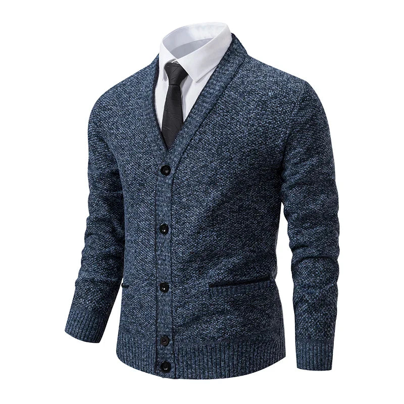 Men's Knitted V-Neck Wool Sweater | Casual Knit Cardigan | Winter Sweater Blue-grey