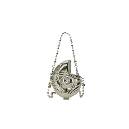 Women Conch Dinner Bag | Shoulder Bag | Messenger Crossbody Bag | Metal Chain Clutch | Shell Bag Silver