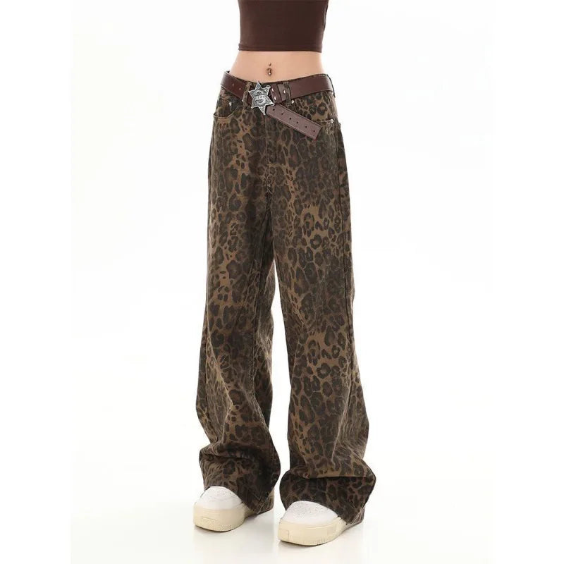 Women Leopard Jeans | Cheetah Jeans | Wide Leg Denim Pants | Cheetah Pants