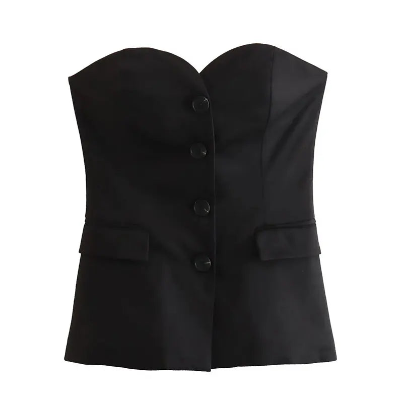 Women Solid Tube Top Pant Suit | Sleeveless Off Shoulder Top and Straight Trousers 2 Piece black top