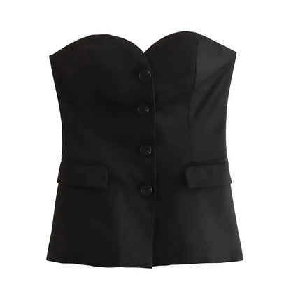 Women Solid Tube Top Pant Suit | Sleeveless Off Shoulder Top and Straight Trousers 2 Piece black top