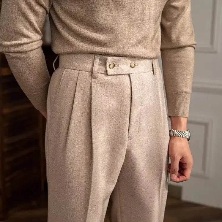 Men Classic Italian Naples Style Pants | Suit Pants | High Waisted | Straight Fit | Formal Business Pants | Thick Trousers