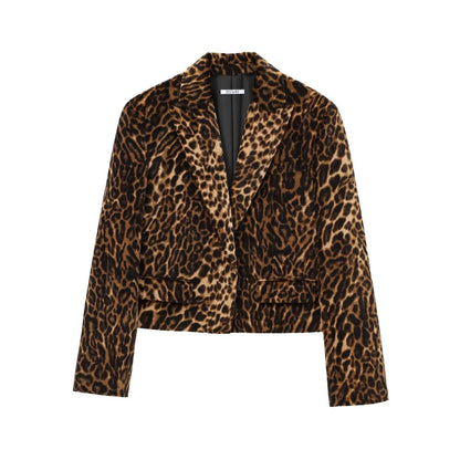 Women Leopard Print Long Sleeve Blazer and Mini Skirt | Animal Print Blazer Two Piece Set Top