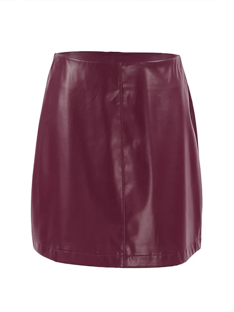 Women Short Burgundy Leather Skirt | High Waist A Line Mini Skirt Red wine