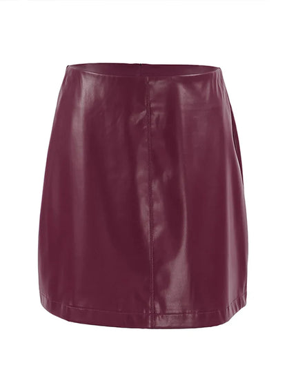 Women Short Burgundy Leather Skirt | High Waist A Line Mini Skirt Red wine