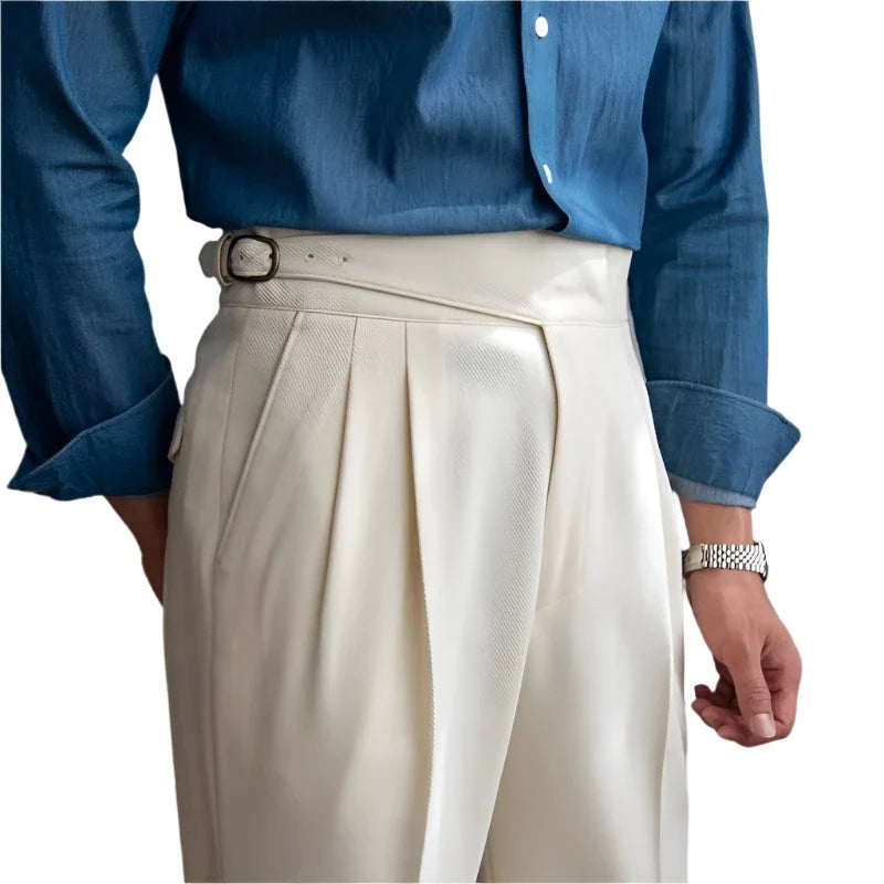 Men Vintage British Style Suit Pants | High Waisted Straight Pants | Smart Casual High Waist | Adjustable Pants