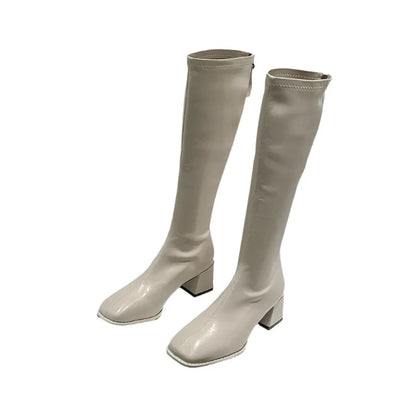 Women Leather Long Boots | Knee High Beige