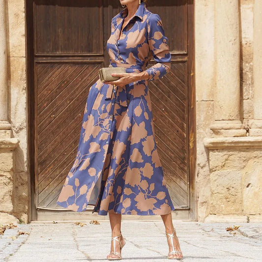 Caroline | Women's Lace Flowy Long Sleeve Draped Midi Dress Evening