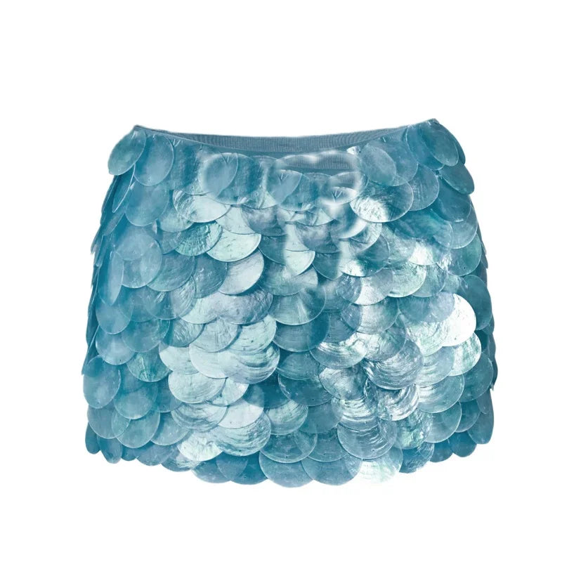 Women Sequin Mini Skirt | Low Rise Bodycon Skirt Blue