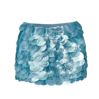 Women Sequin Mini Skirt | Low Rise Bodycon Skirt Blue