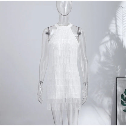 Women Sequin Halter Dress | Tassel | Sleeveless | Backless | Mini Fringed Dress