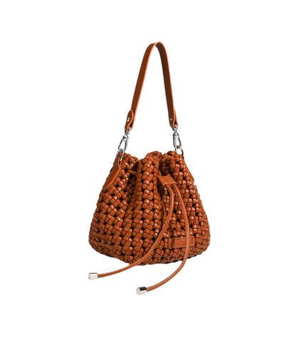 Women Leather Hollow Cut Woven Crossbody Bag Brown