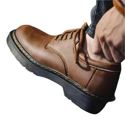Men British Genuine Leather Ankle Boots | Low Top Safety Shoes