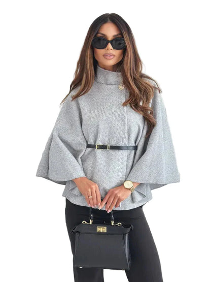 Women Batwing Sleeve Coat | Waist Cinching Poncho | Thick | Warm | Single Buckle