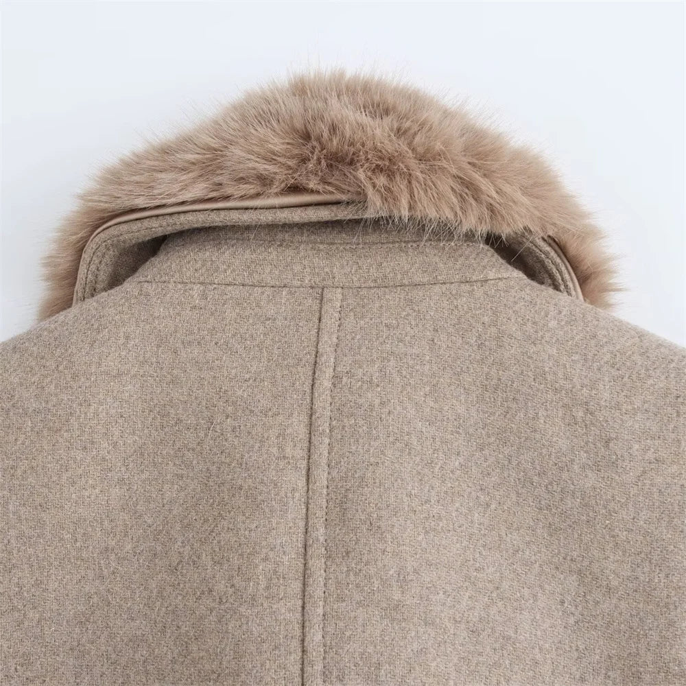 Women Belted Warm Fur Collar Coat | Flip Collar | Winter | Long Coat