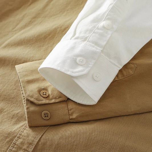 Men Long-Sleeved Shirt | Lapel Vintage Shirt | Casual Solid Color