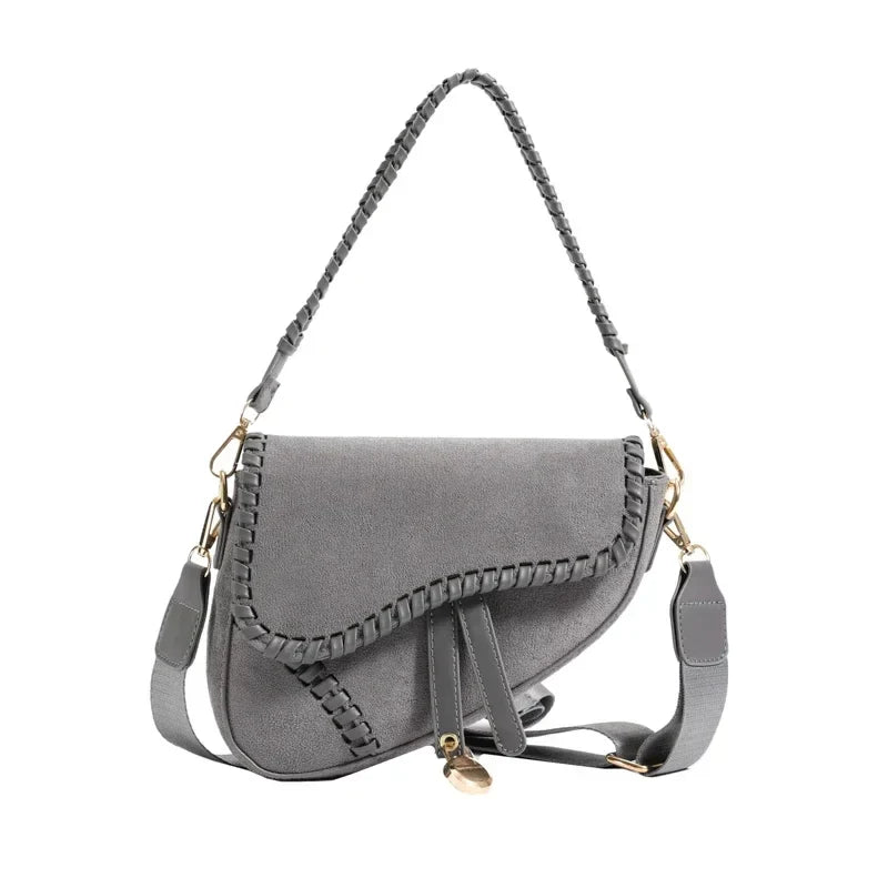 Women Leather Saddle Bag | Crossbody Designer Bag Grey