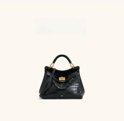 Women Leather Pillow Bag | Lock Clasp Handbag | Small Handbag | Shoulder Bag | Crossbody Bag