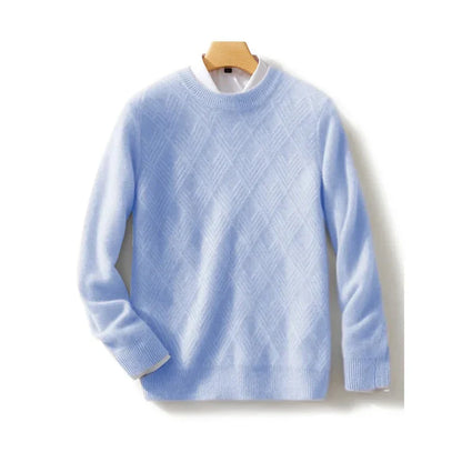 Men Knitted Wool Sweater | Winter Round Neck Pullover Light Blue