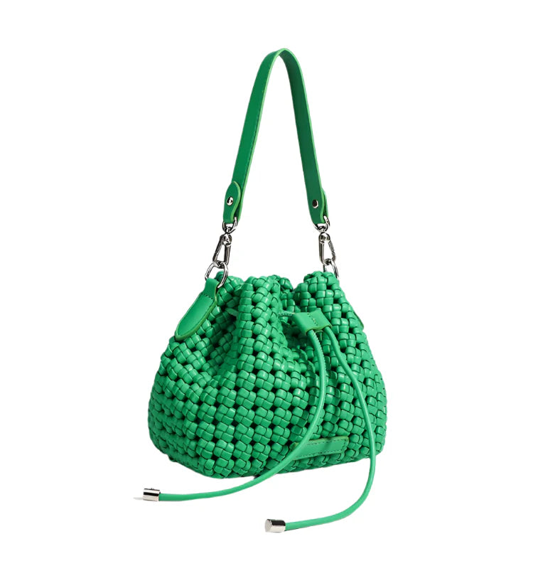 Women Leather Hollow Cut Woven Crossbody Bag Green