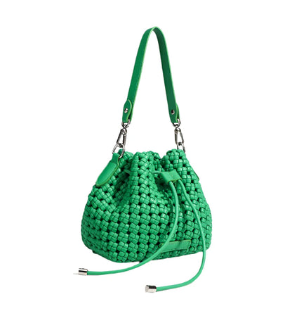 Women Leather Hollow Cut Woven Crossbody Bag Green