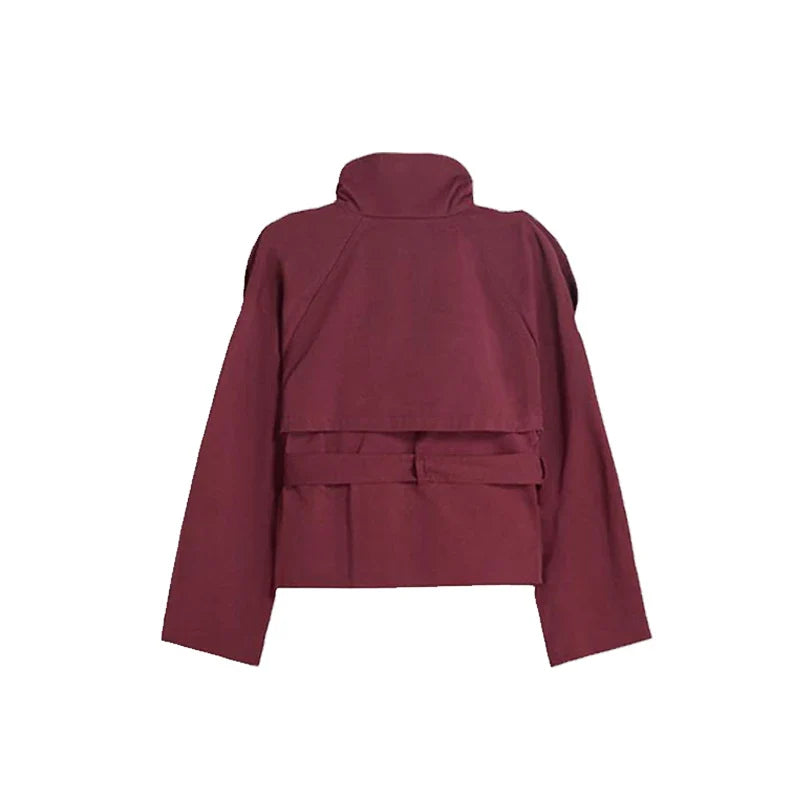 Women Belted Cropped Trench Coat | Autumn | Casual Stand Collar Coat