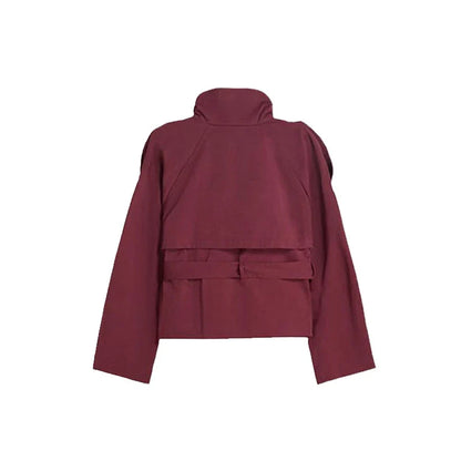 Women Belted Cropped Trench Coat | Autumn | Casual Stand Collar Coat