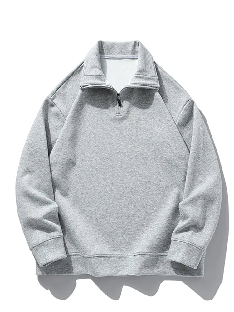 Men's Classic Quarter Zip Sweater | Heavy Cotton Hoodie | Long Sleeved Sweatshirt Gray