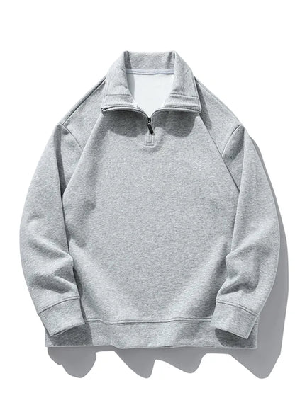 Men's Classic Quarter Zip Sweater | Heavy Cotton Hoodie | Long Sleeved Sweatshirt Gray