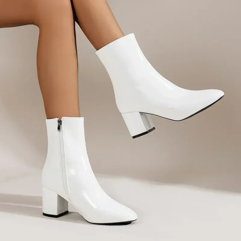 Women Leather Ankle Boots | Zipper Closure | Mid-Heel