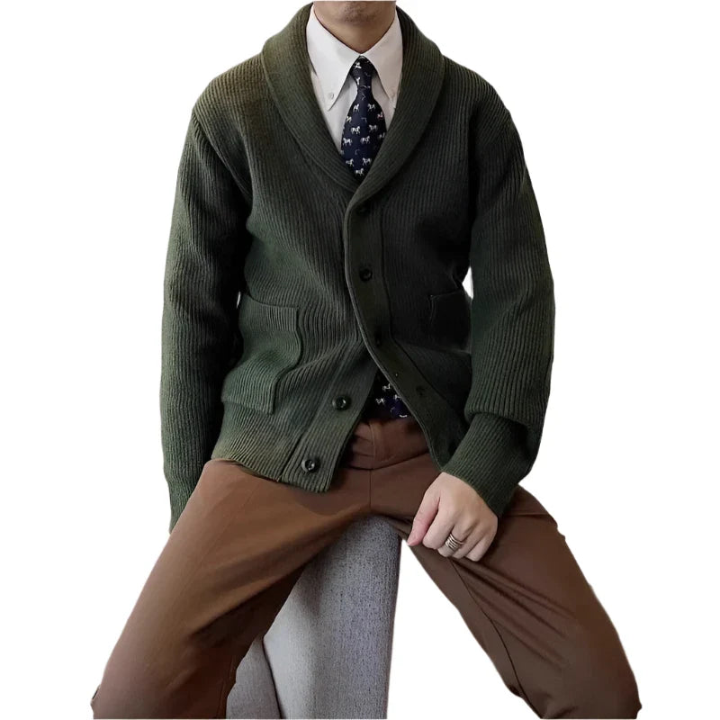 Men Wool Blend Buttoned Sweater | Casual Long Sleeve Vintage Cardigan Dark Green