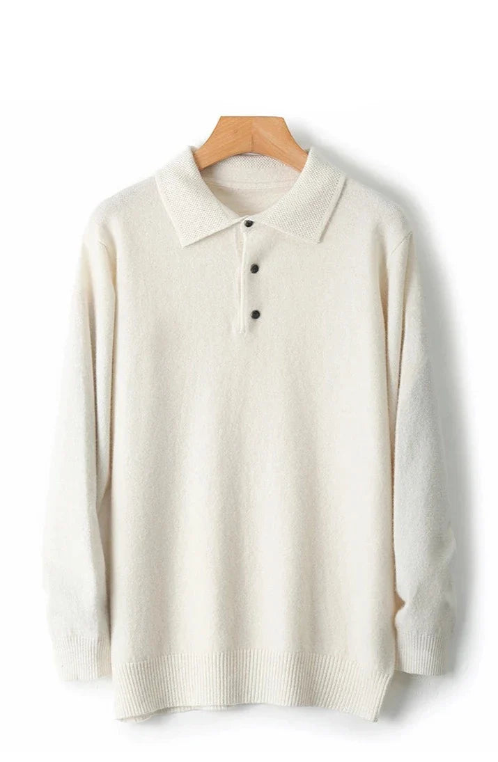 Men Merino Wool Polo Pullover | Knit Warm Top | Winter Polo Collar T-shirt