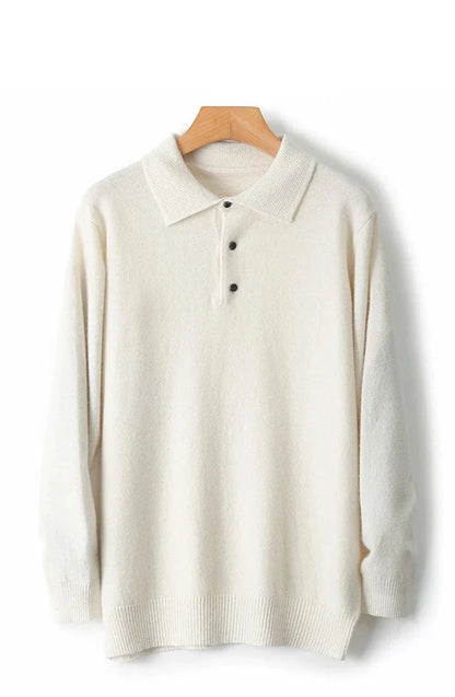 Men Merino Wool Polo Pullover | Knit Warm Top | Winter Polo Collar T-shirt