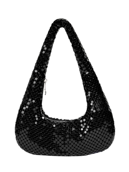 Women Aluminum Sequin Armpit Bag | Party Handbag | Sparkling Shoulder Bag black