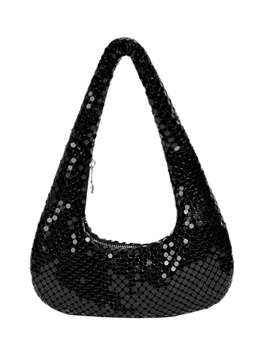 Women Aluminum Sequin Armpit Bag | Party Handbag | Sparkling Shoulder Bag black