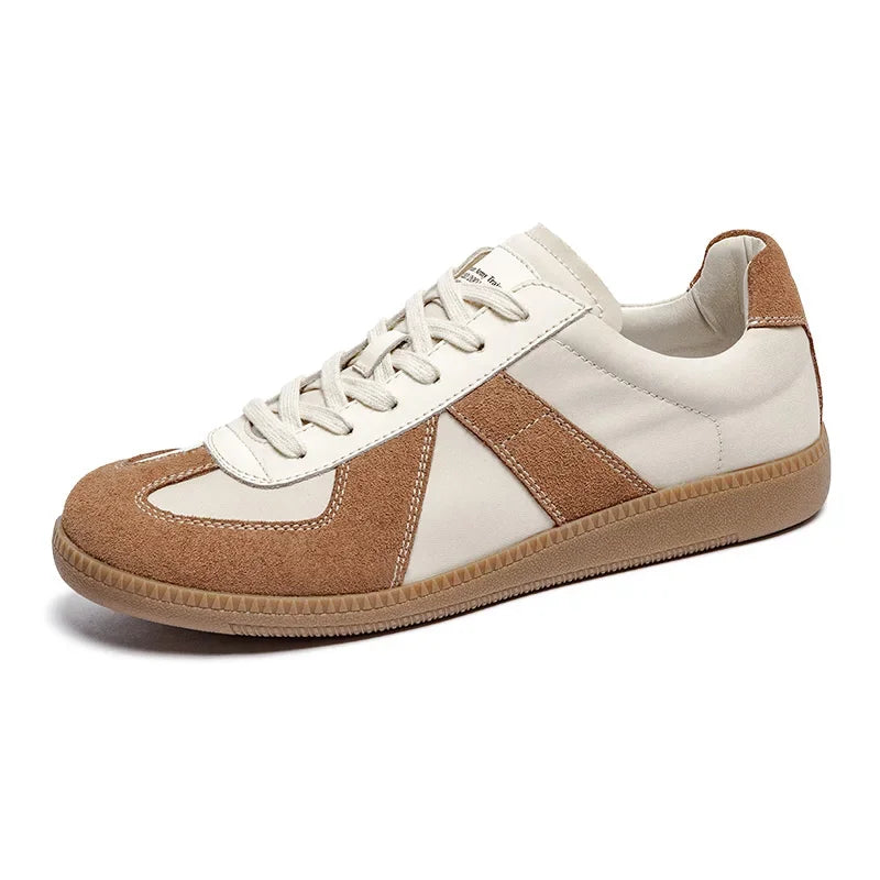 Men Retro German Trainer Shoes | Lace-Up Casual Running Sneakers | Sweat-Absorbent Jogging Sneakers Beige