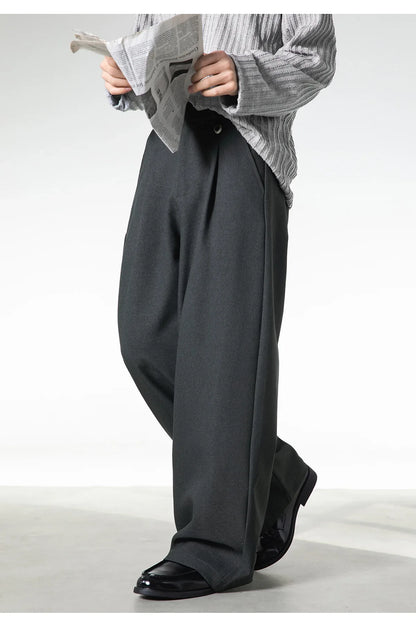 Men Loose Fit Dress Pants | Adjustable Buckle | Pleated | Casual Trousers | Wide Leg