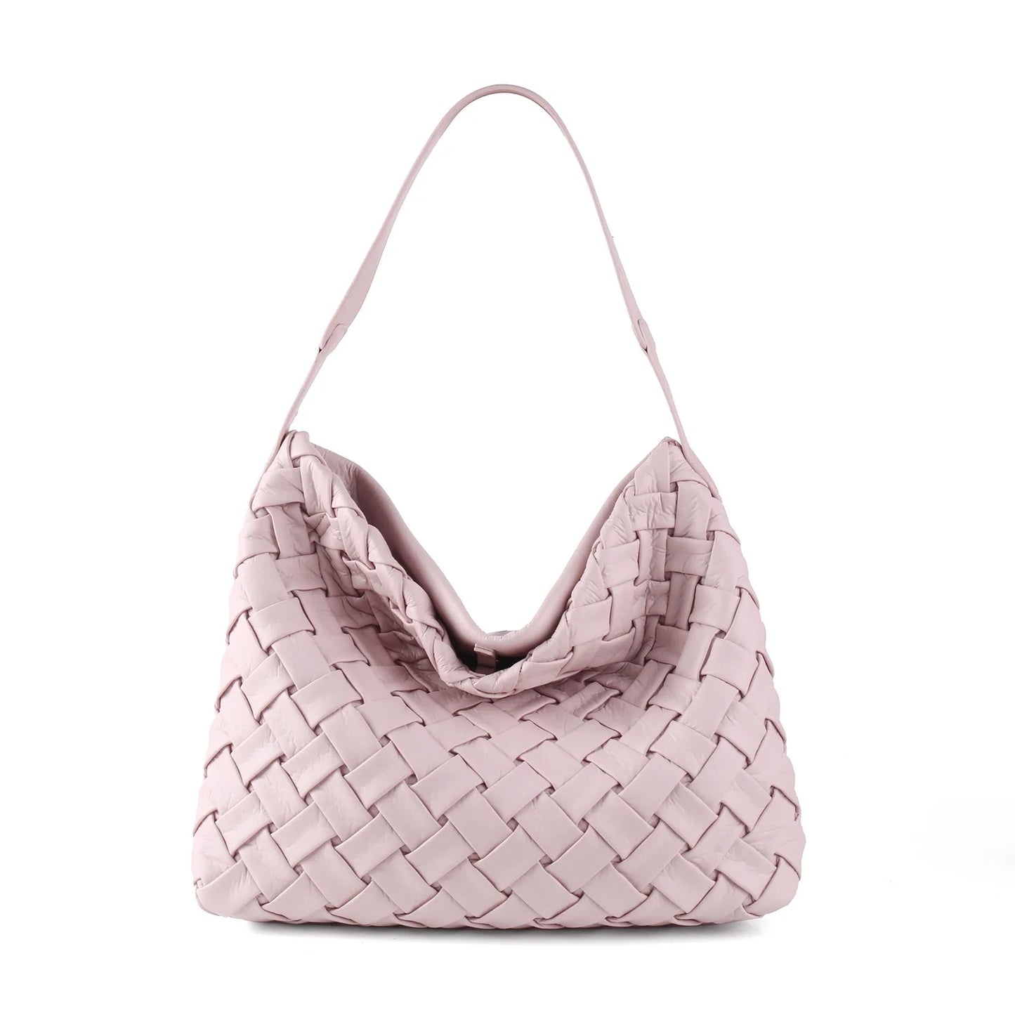 Women Woven Tote Bag | Textured Pleated Soft Leather Bag Pink