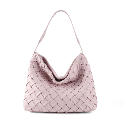 Women Woven Tote Bag | Textured Pleated Soft Leather Bag Pink
