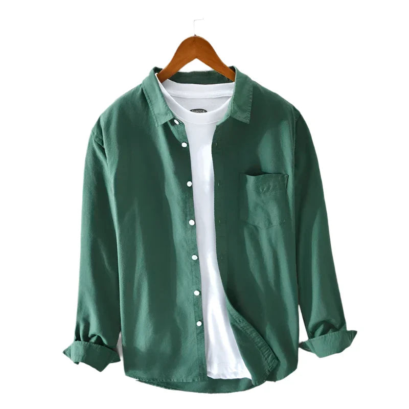 Men Oxford Vintage Shirt | Solid Long Sleeve Button Down Green