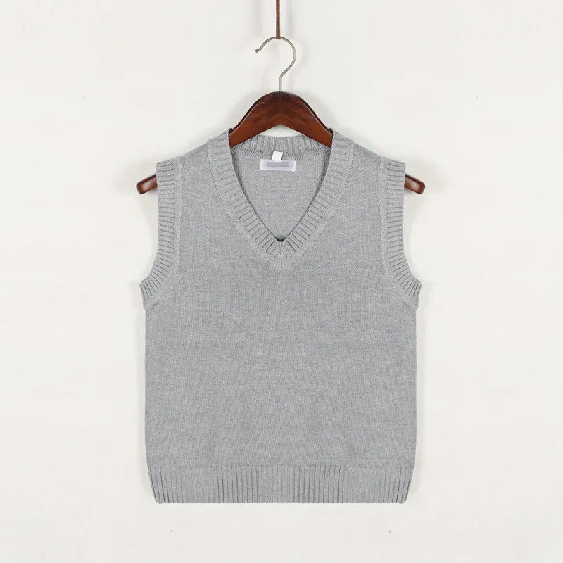 Men V-Neck Sleeveless Knitted Striped Sweater Vest | Retro Style Knit Gray