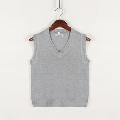 Men V-Neck Sleeveless Knitted Striped Sweater Vest | Retro Style Knit Gray