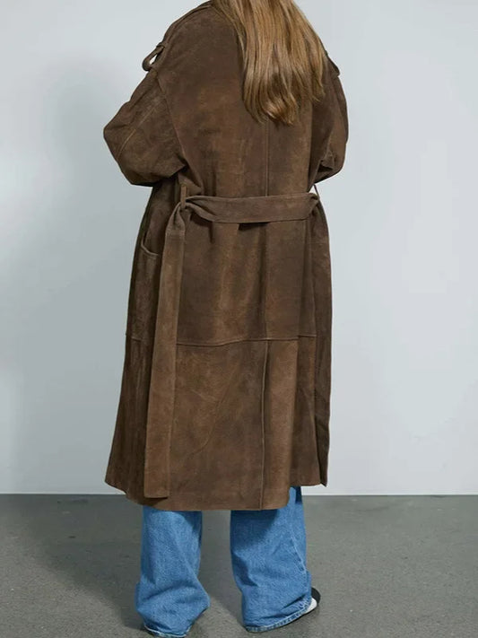 Women Loose Lapel Suede Coat | Long Coat | Autumn | Woolen Coat | Casual | Elegant