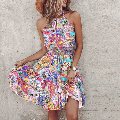 Sutton | Women's Asymmetric Backless Flowy Printed Mini Dress