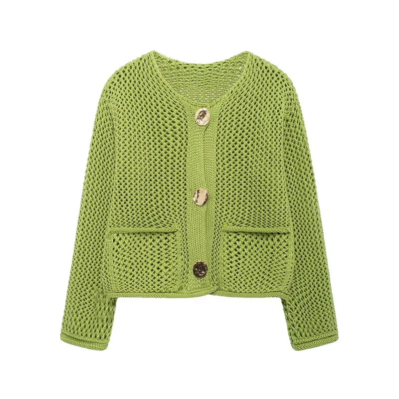 Women Short Knitted Cardigan Green