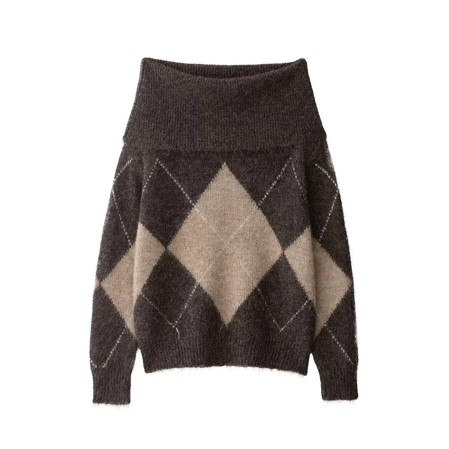Woman Knitted Pullover | One-Shoulder | Long Sleeved | Casual Cropped Sweater | Off Shoulder Sweater Top brown