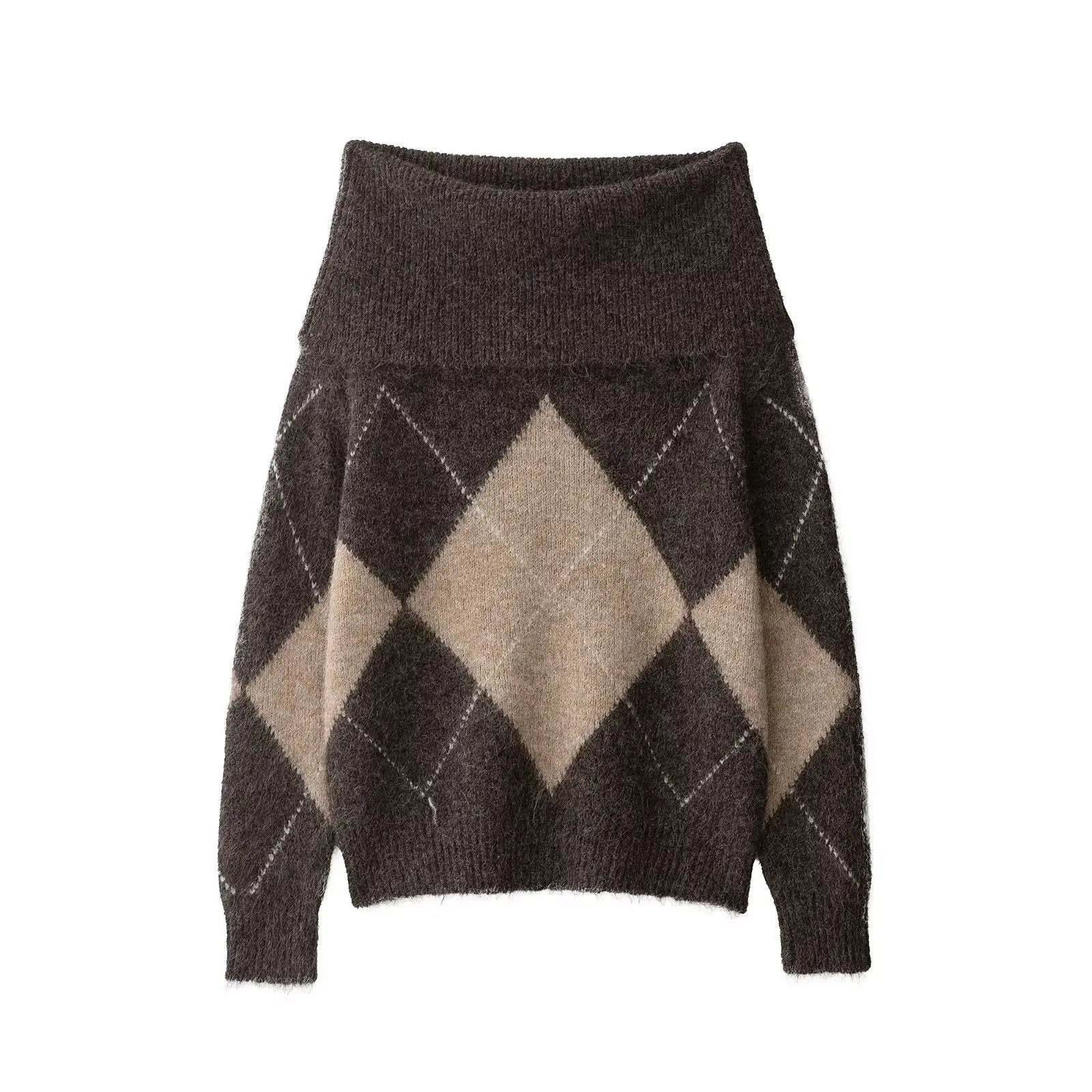 Woman Knitted Pullover | One-Shoulder | Long Sleeved | Casual Cropped Sweater | Off Shoulder Sweater Top brown