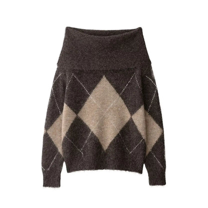 Woman Knitted Pullover | One-Shoulder | Long Sleeved | Casual Cropped Sweater | Off Shoulder Sweater Top brown